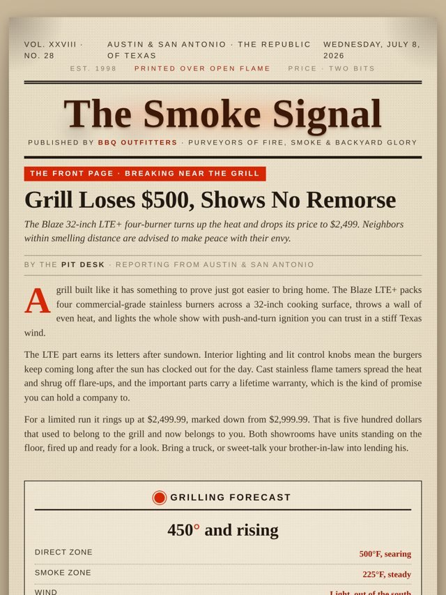 The Smoke Signal newsletter created by Key Bridge for BBQ Outfitters