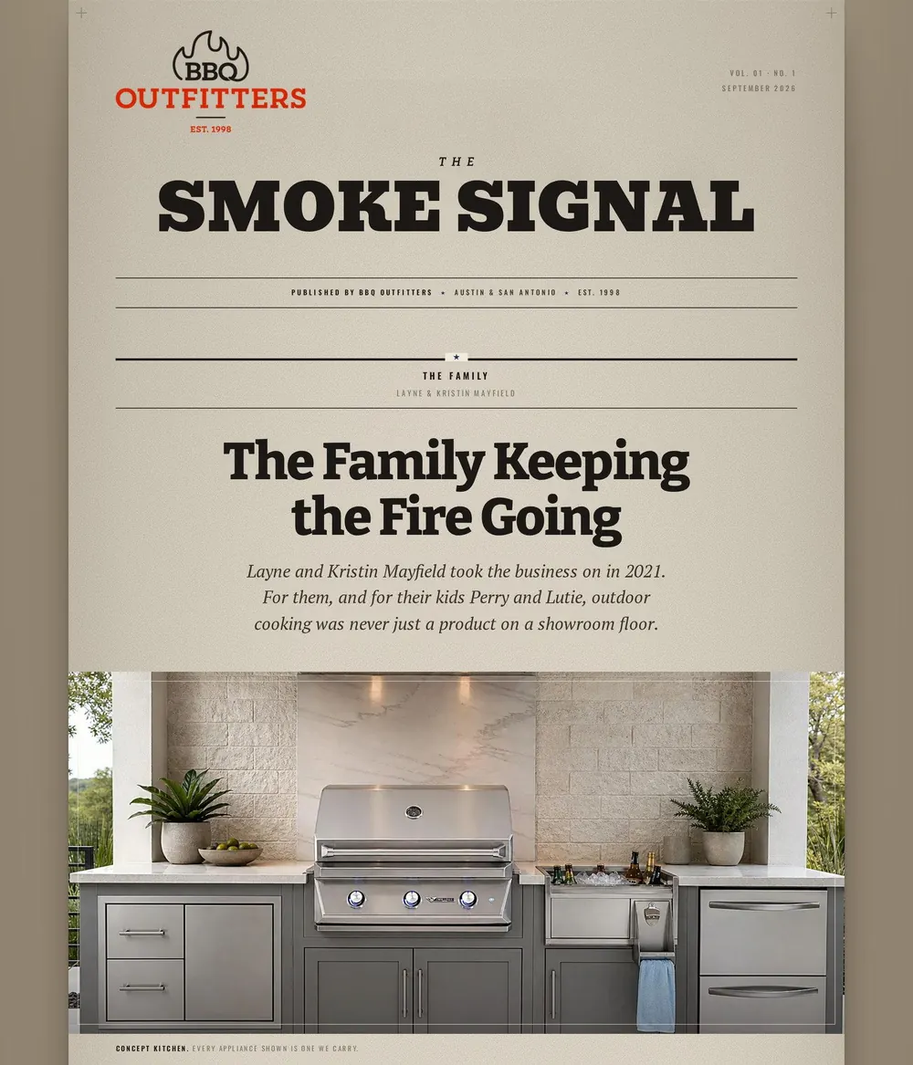 The Smoke Signal newsletter created by Key Bridge for BBQ Outfitters
